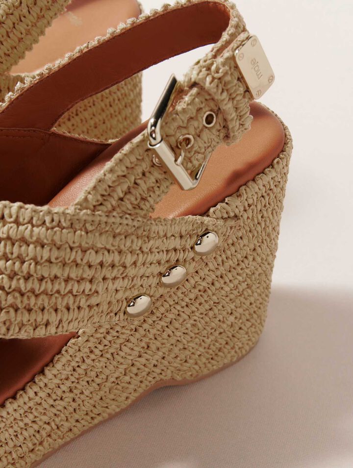 Sandali con zeppa in simil rafia