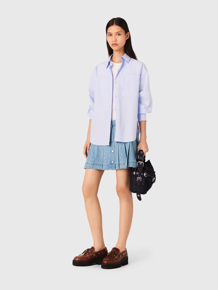 Gonna plissettata denim con strass