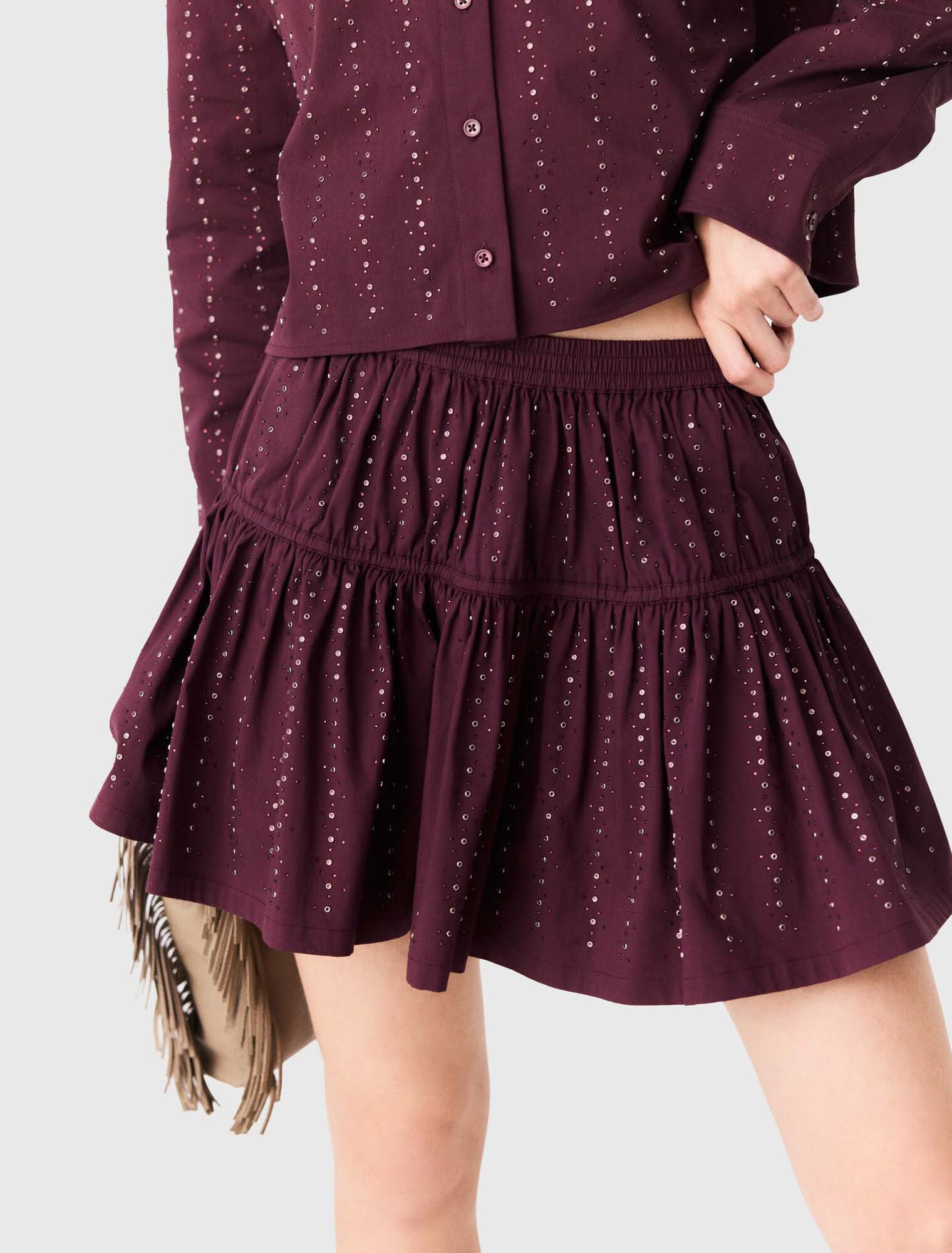 Gonna corta in cotone con strass