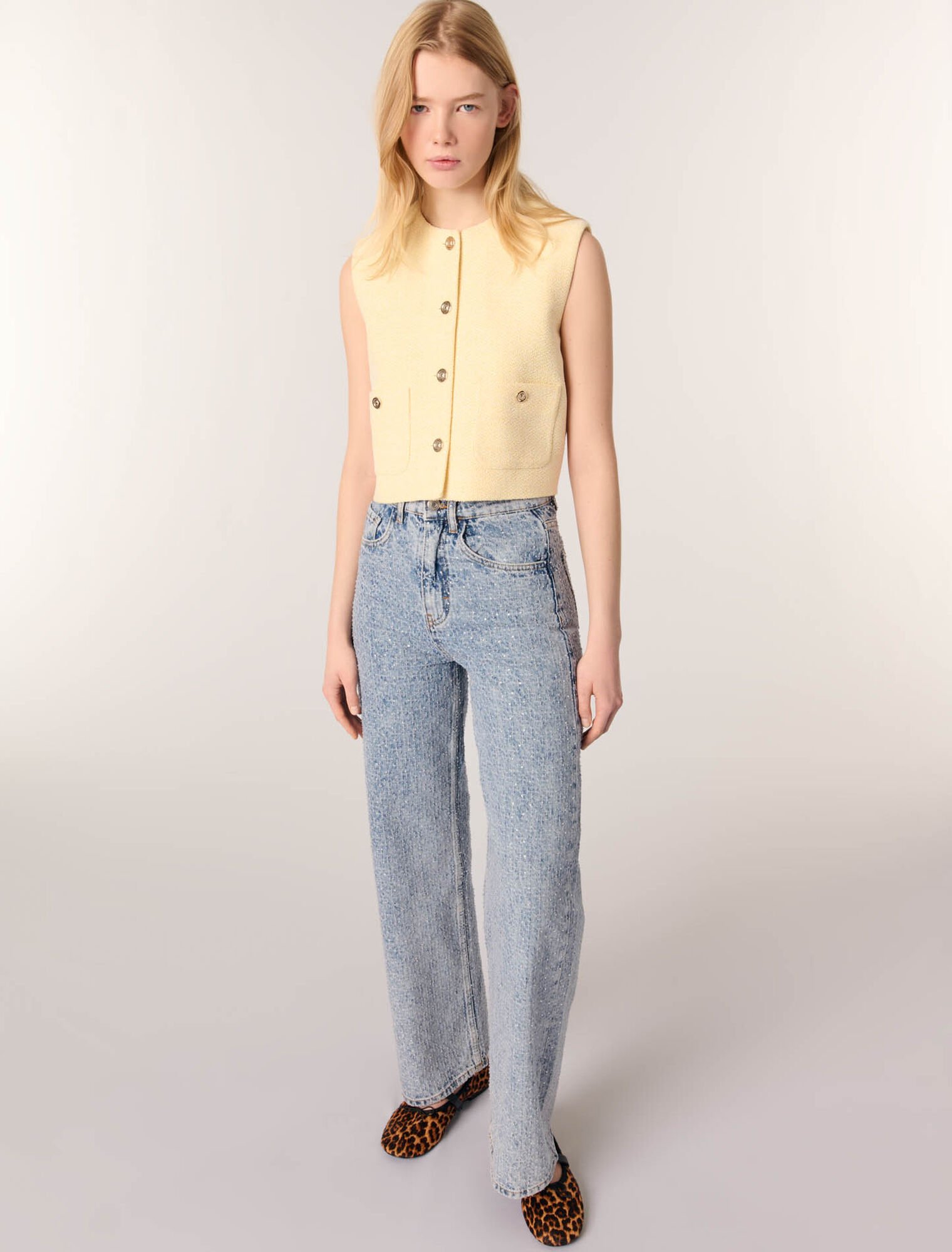 Jeans larghi decorati con strass