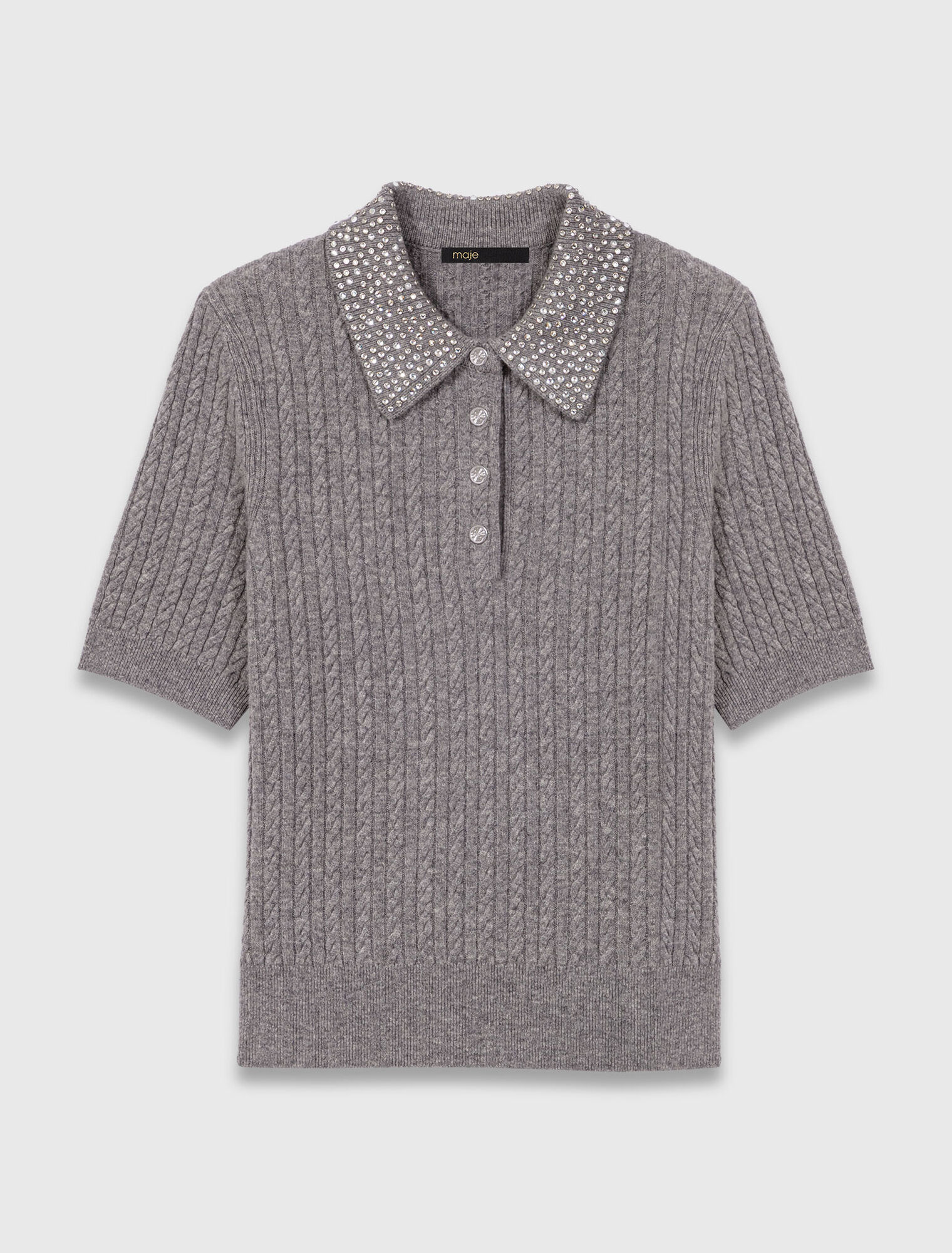 Polo in lana con collo strass