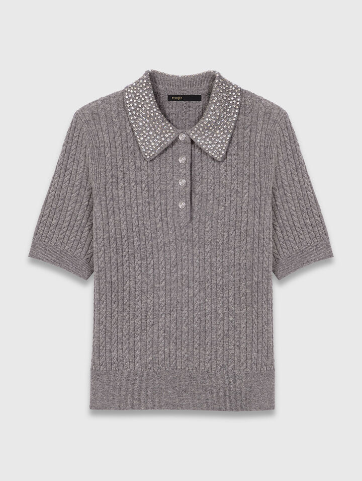 Polo in lana con collo strass