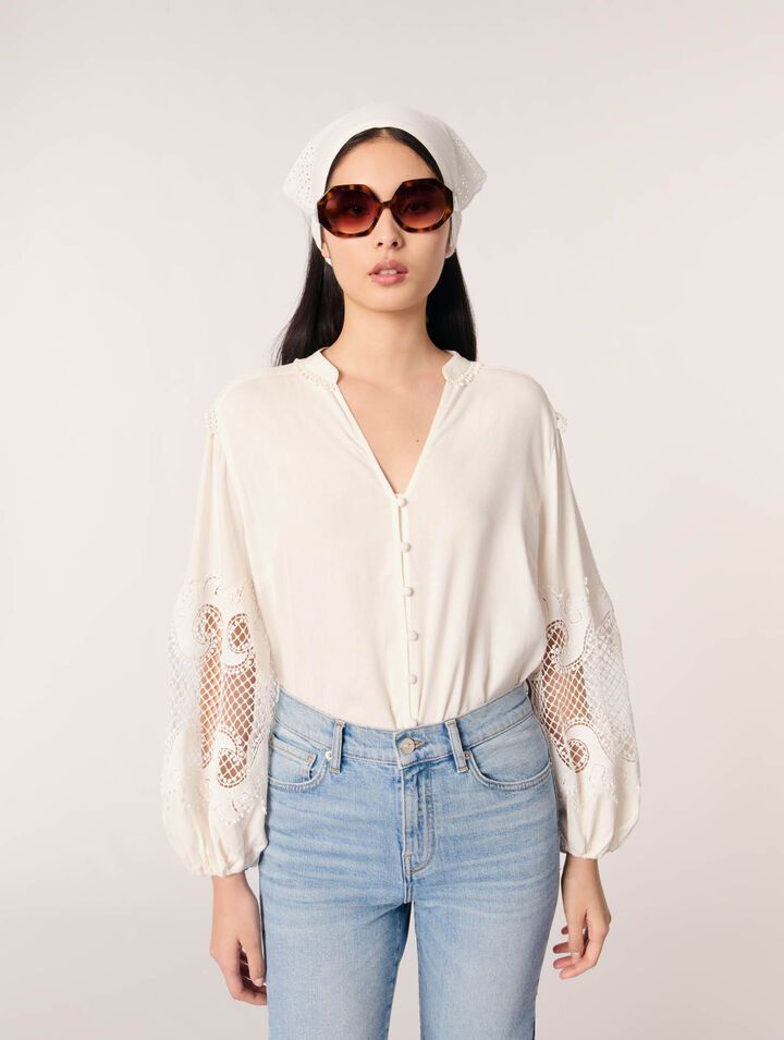 Camicia con maniche ricamate