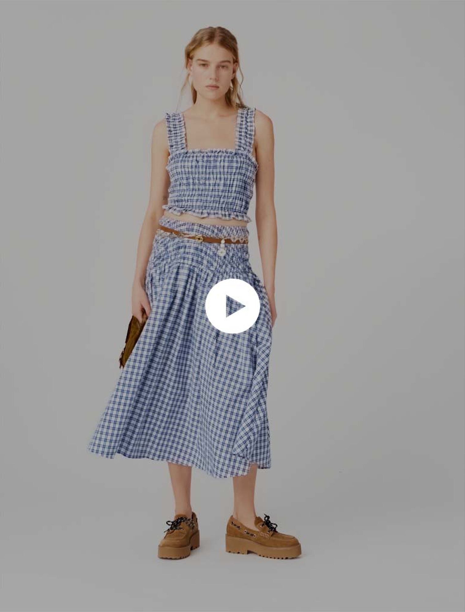 Top punto smock in cotone strassato