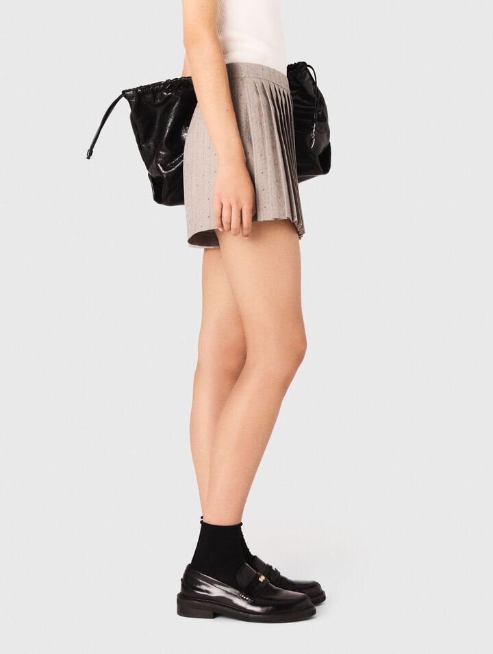 Short gonna plissettato con strass