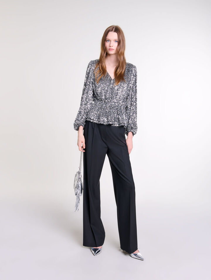 Top a punto smock con lustrini