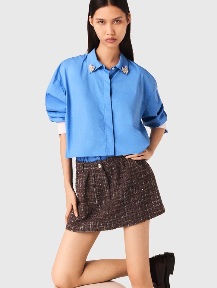 Shorts in tweed con fascia elastica