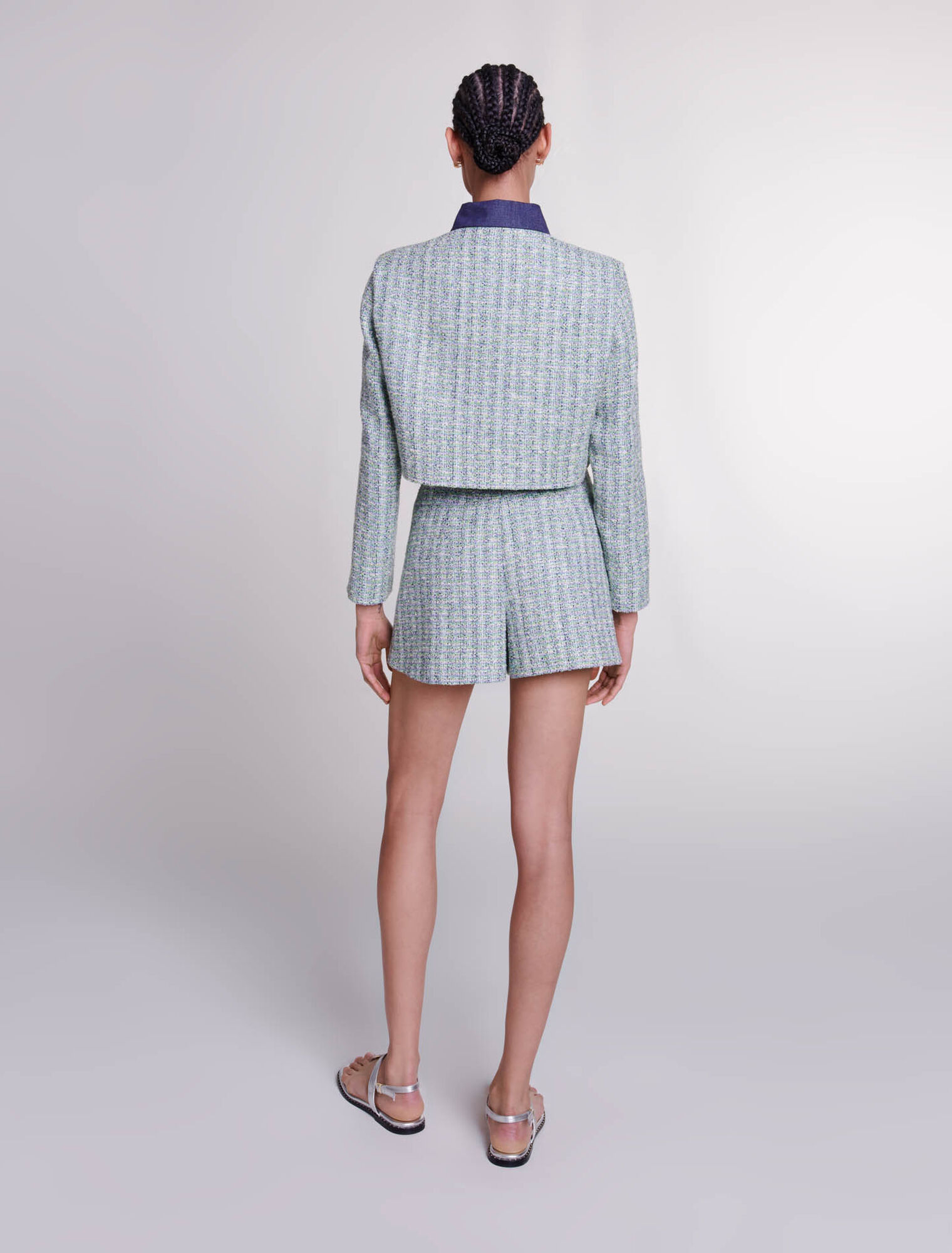 Giacca corta in tweed a contrasto