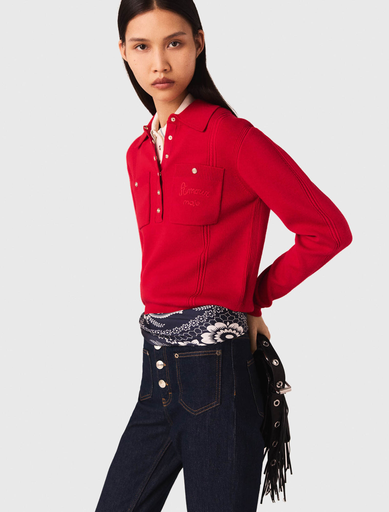Maglione con colletto polo ricamato
