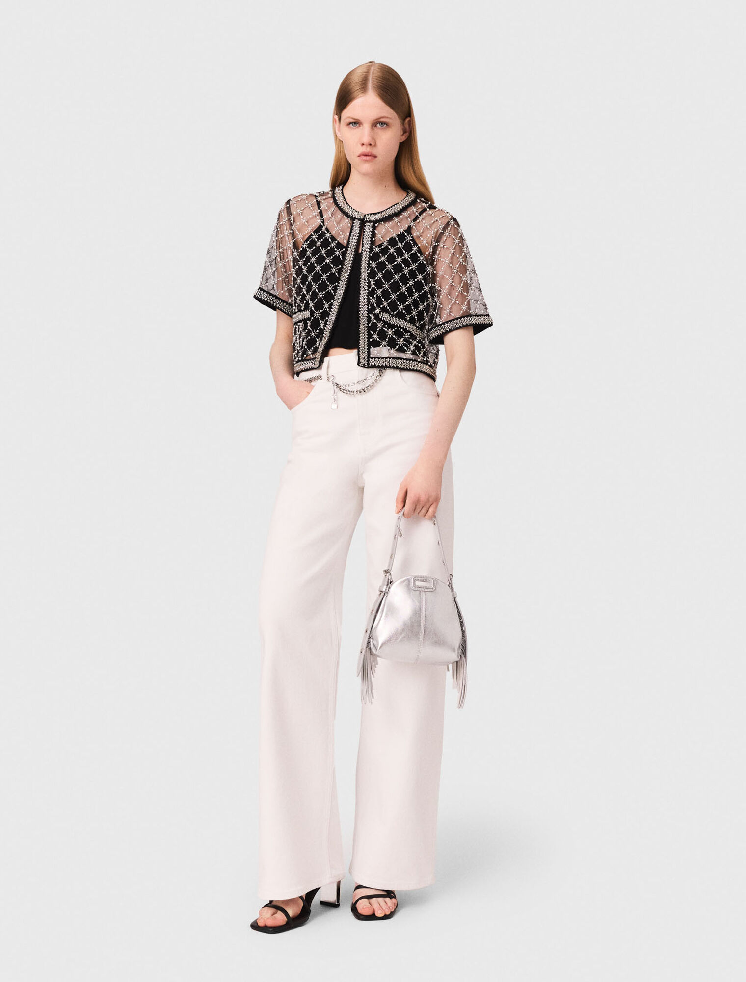 Top in tulle ricamato