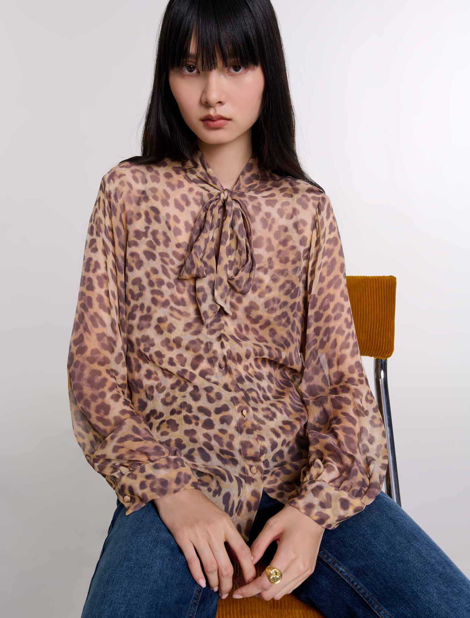 Camicia stampa colletto con fiocco