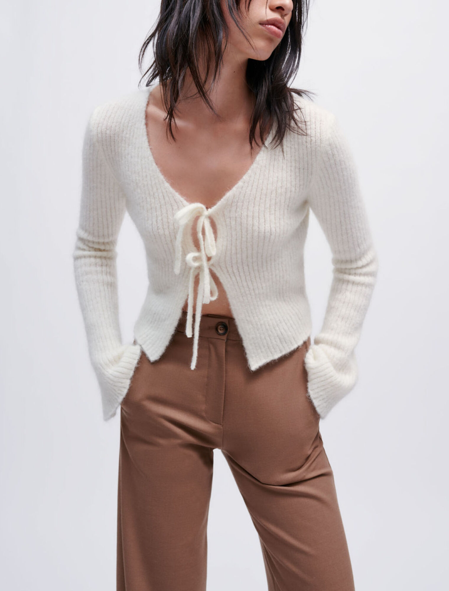 Cardigan in maglia elastica con lacci
