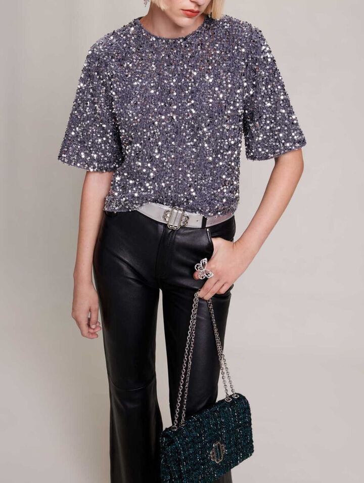 Top in velluto con paillettes