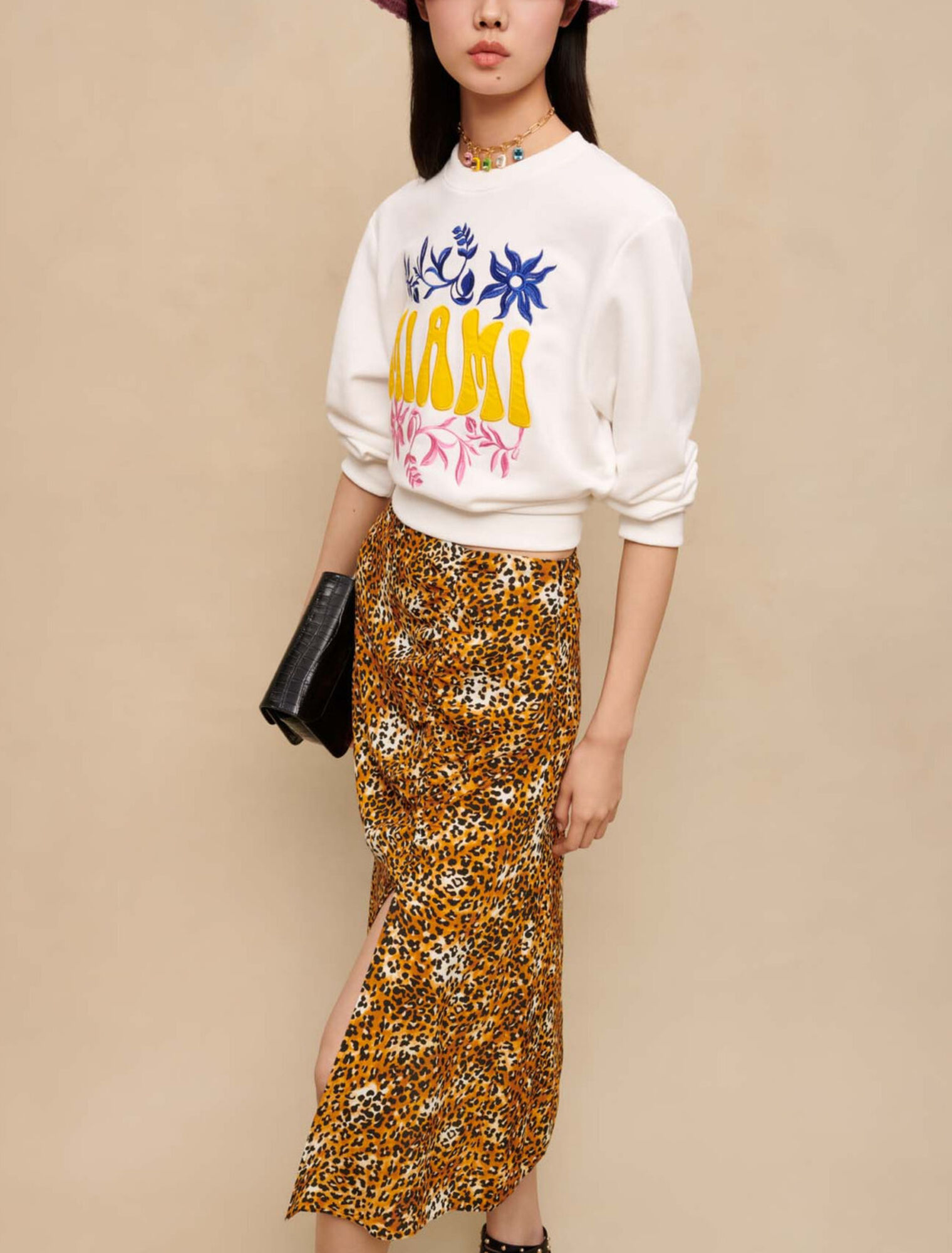 Gonna midi con stampa leopardo