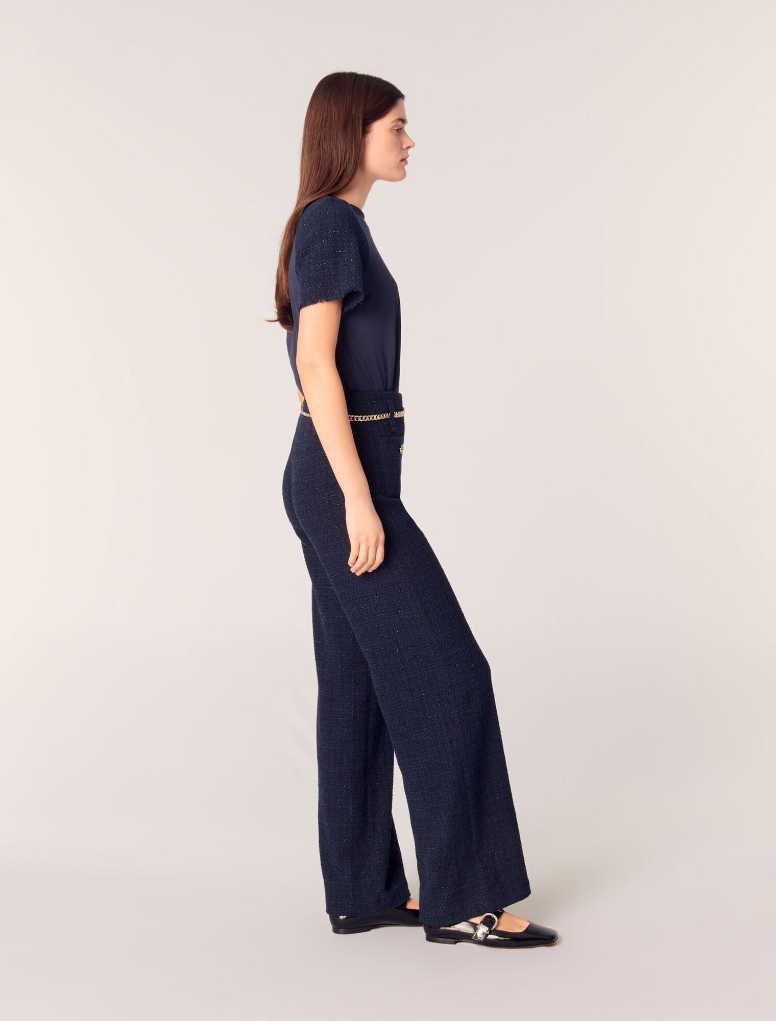 Pantaloni in tweed cintura a catena