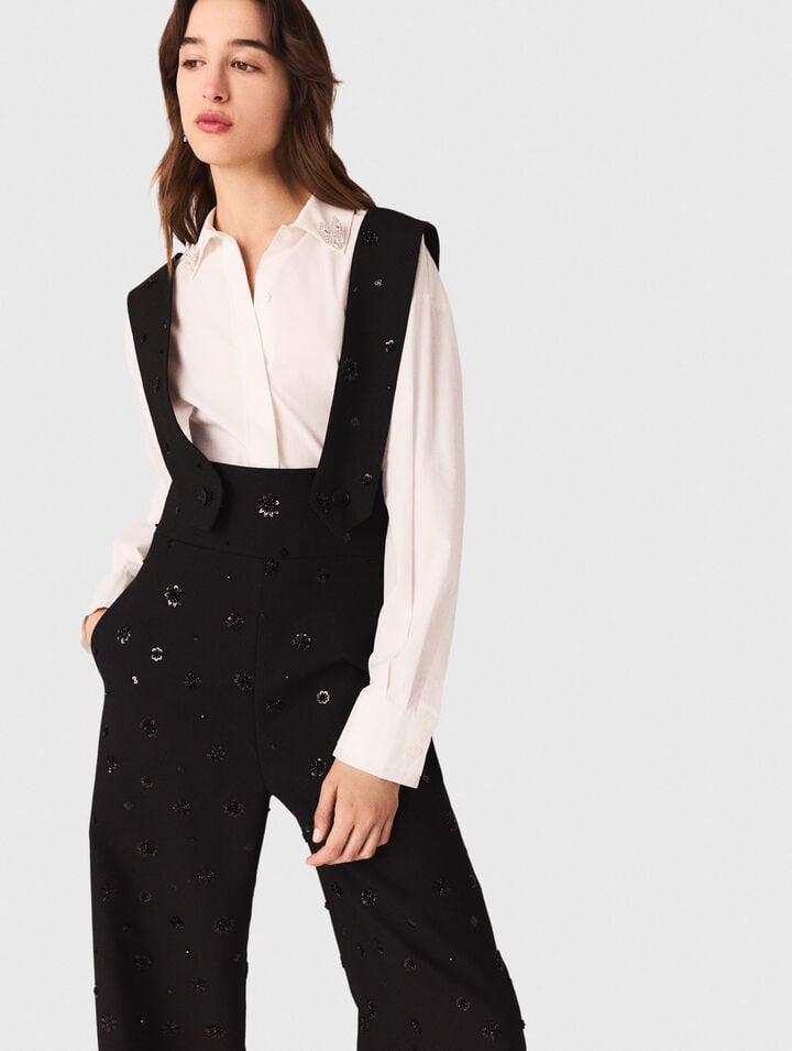 Pantaloni ricamati con bretelle