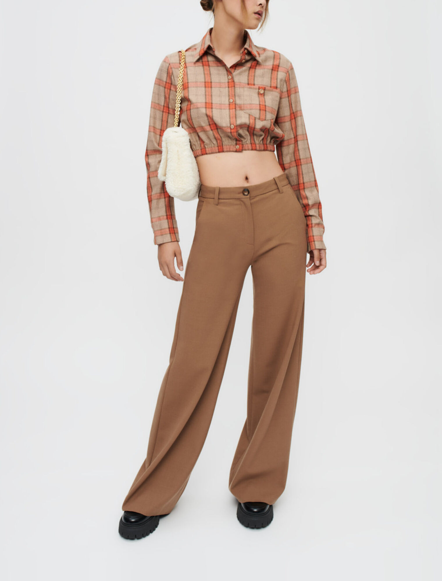 Camicia a quadri cammello e arancione