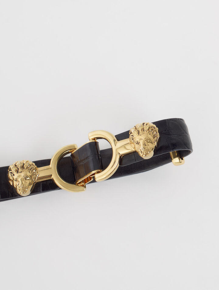 Cintura fine in pelle fibbia leone