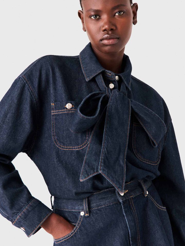 Camicia in denim con lavalli&egrave;re