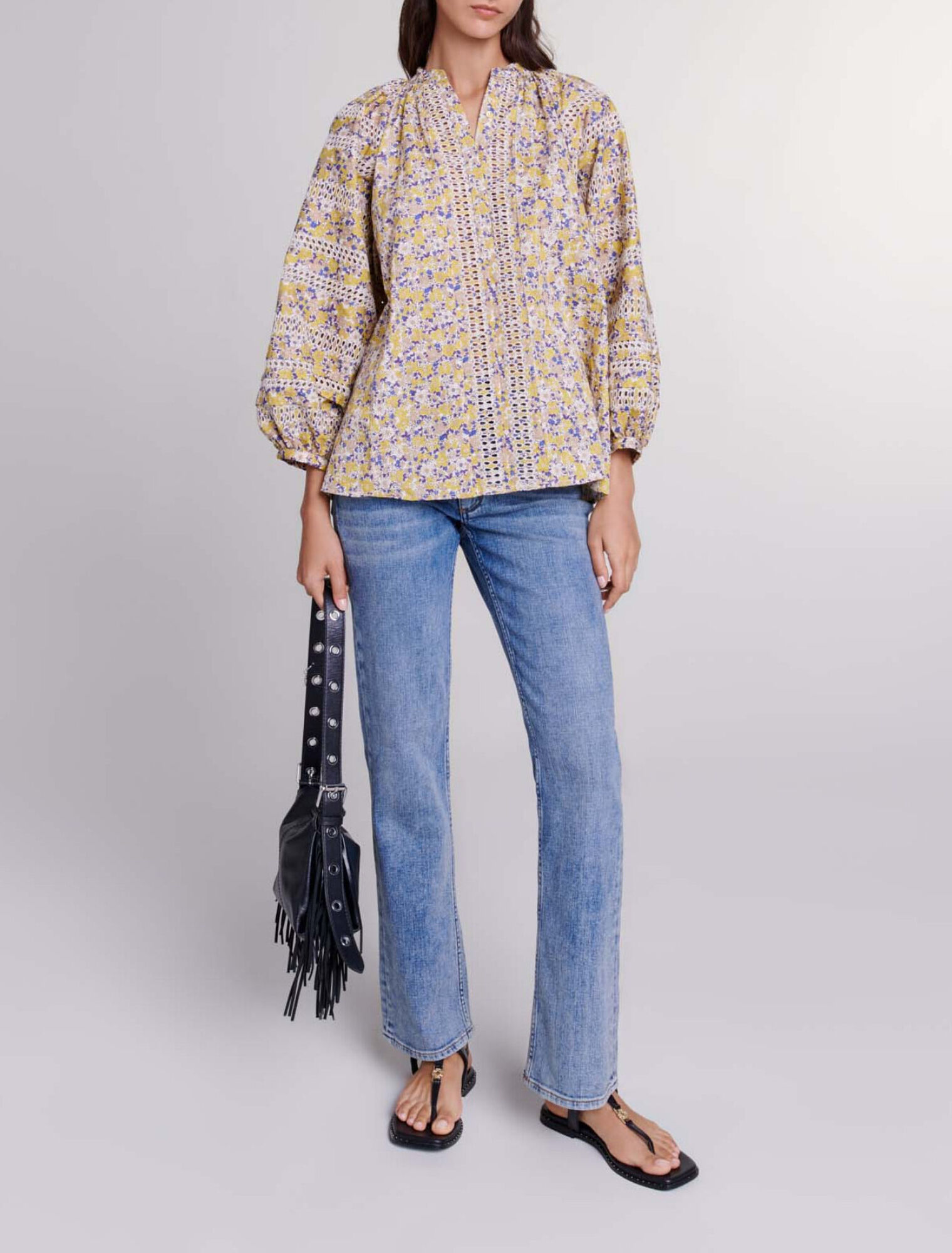 Blusa stampata e ricamata