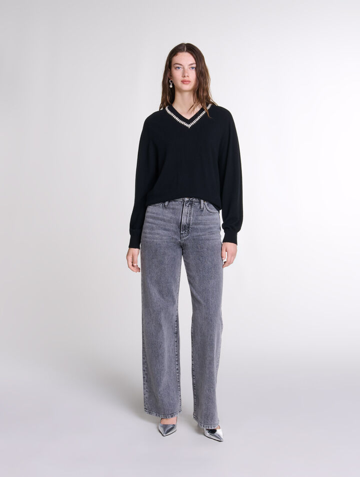 Pullover in maglia con collo strass