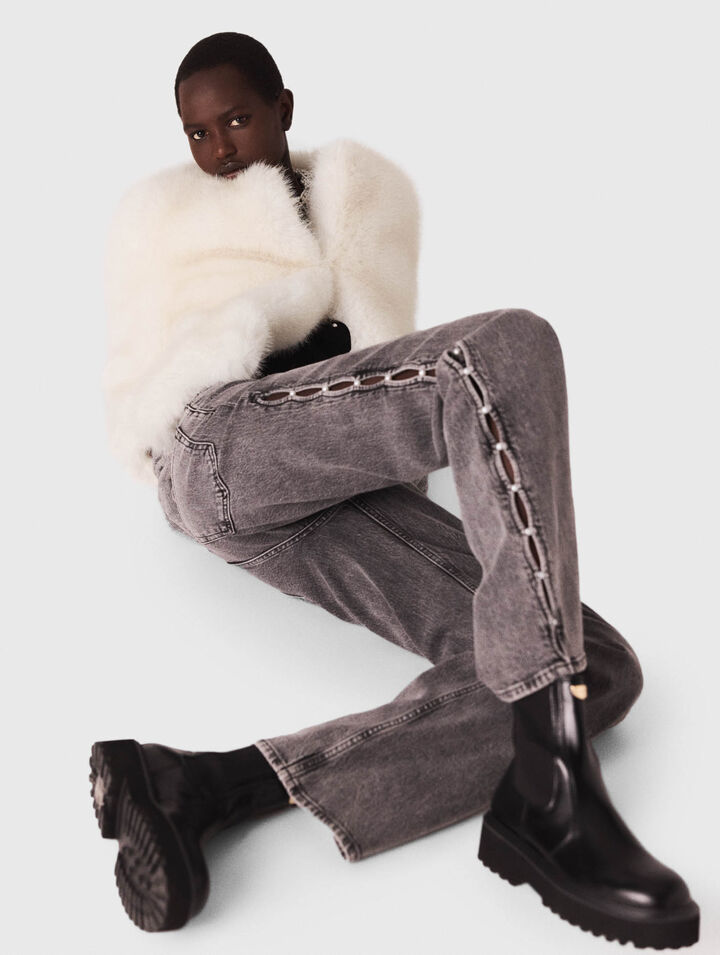 Jeans larghi con perle