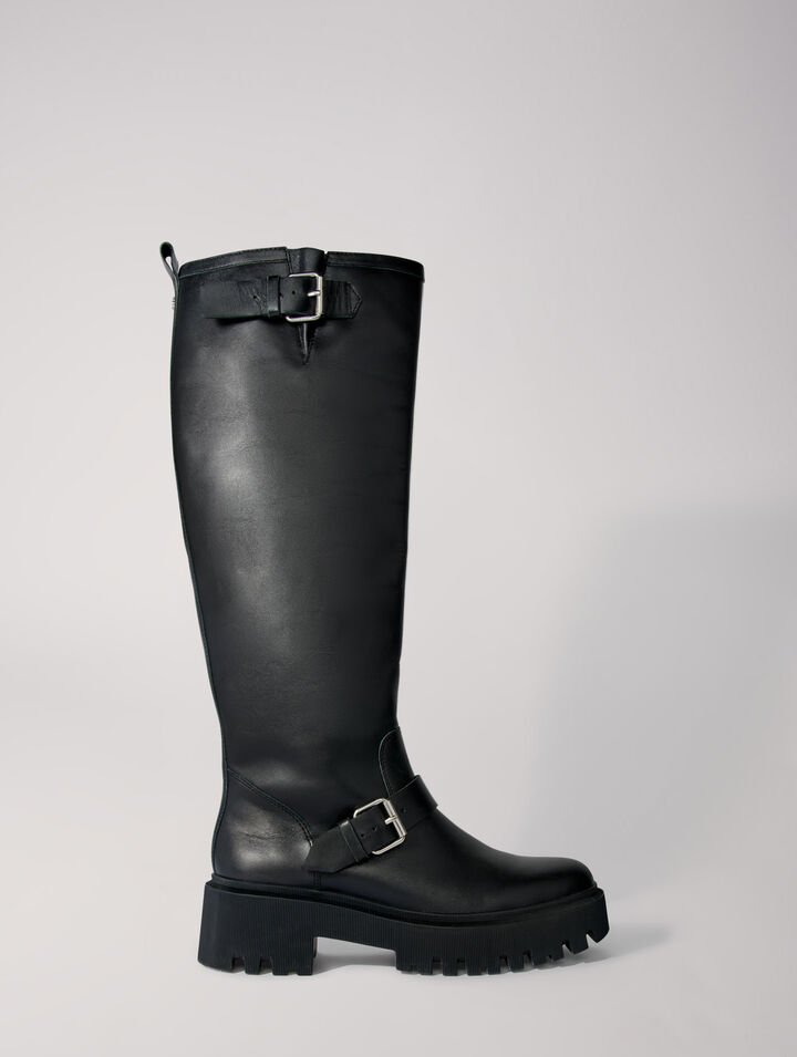 Stivali biker in pelle liscia