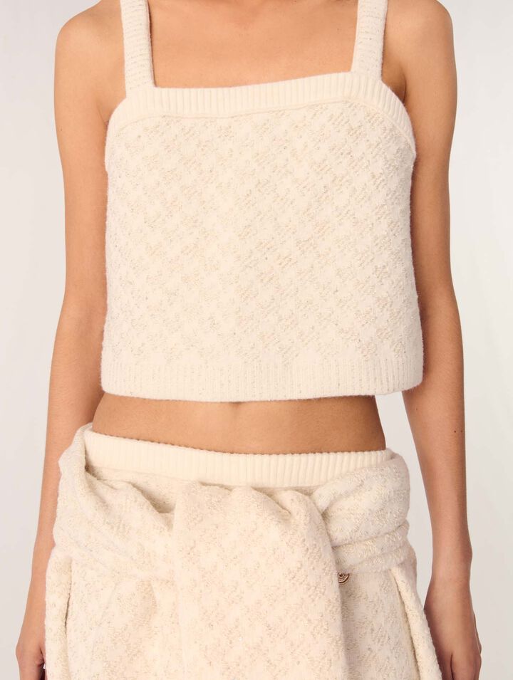 Top corto in maglia effetto tweed