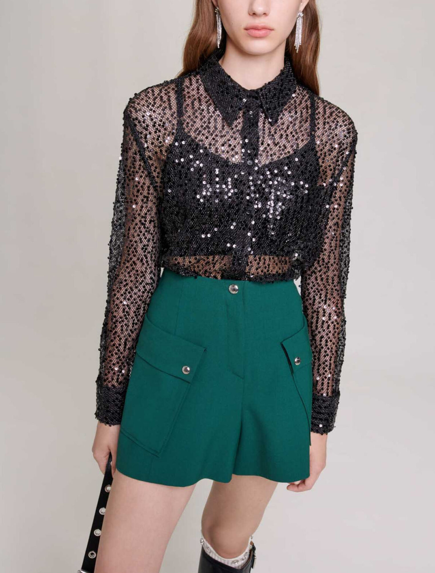 Camicia corta con paillettes