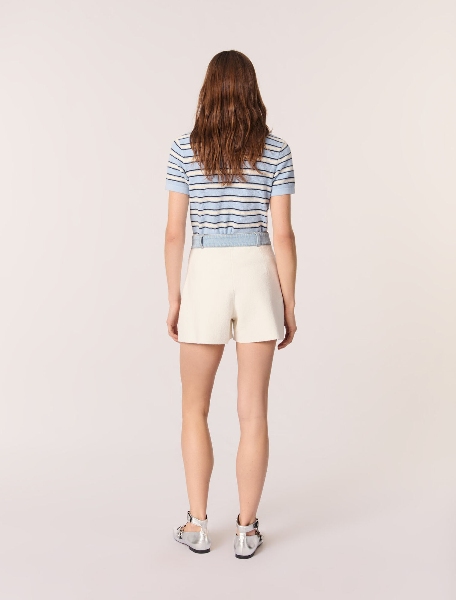 Shorts in maglia passamano in denim