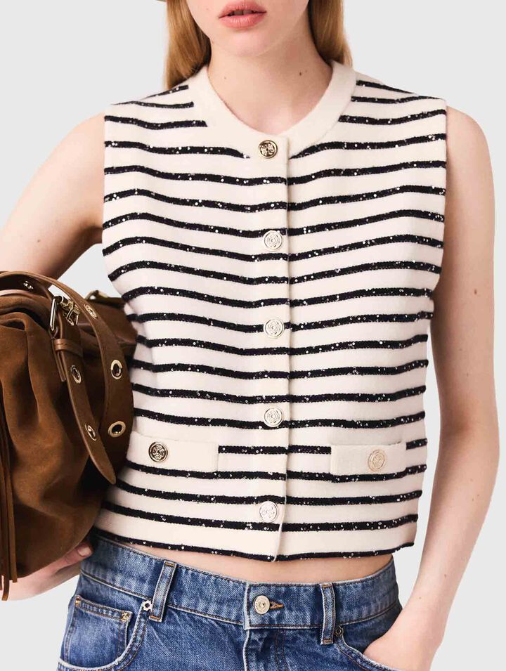 Top a righe in misto lana