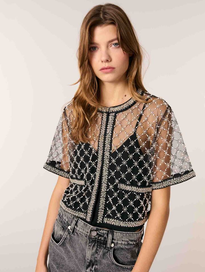 Top in tulle ricamato