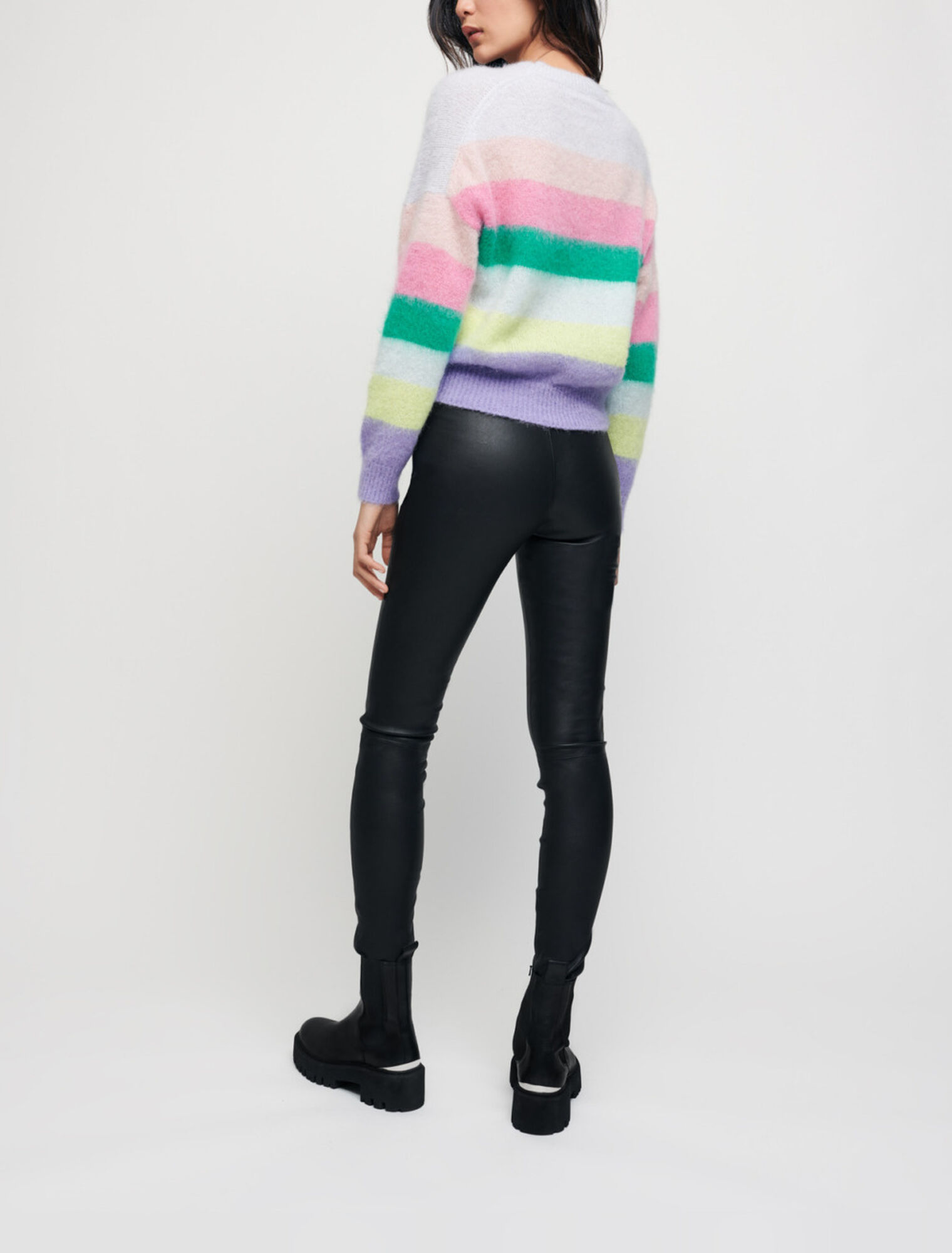 Stretch leggings in pelle a vita alta