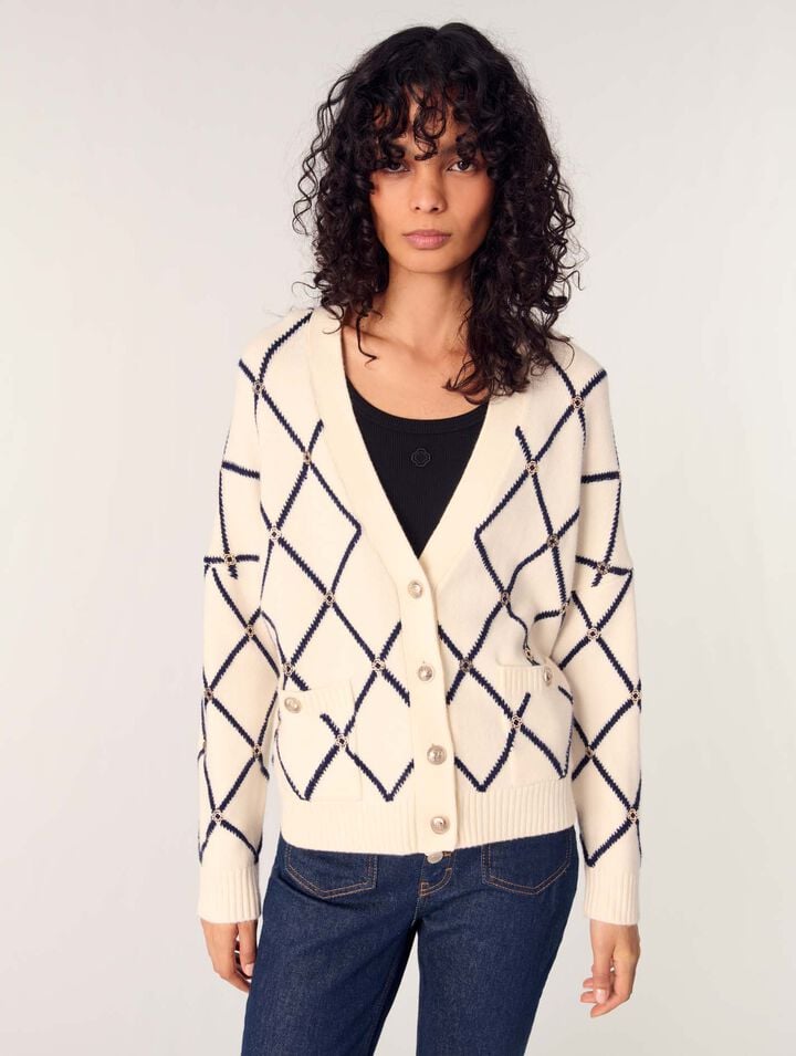 Cardigan in maglia con motivo a rombi