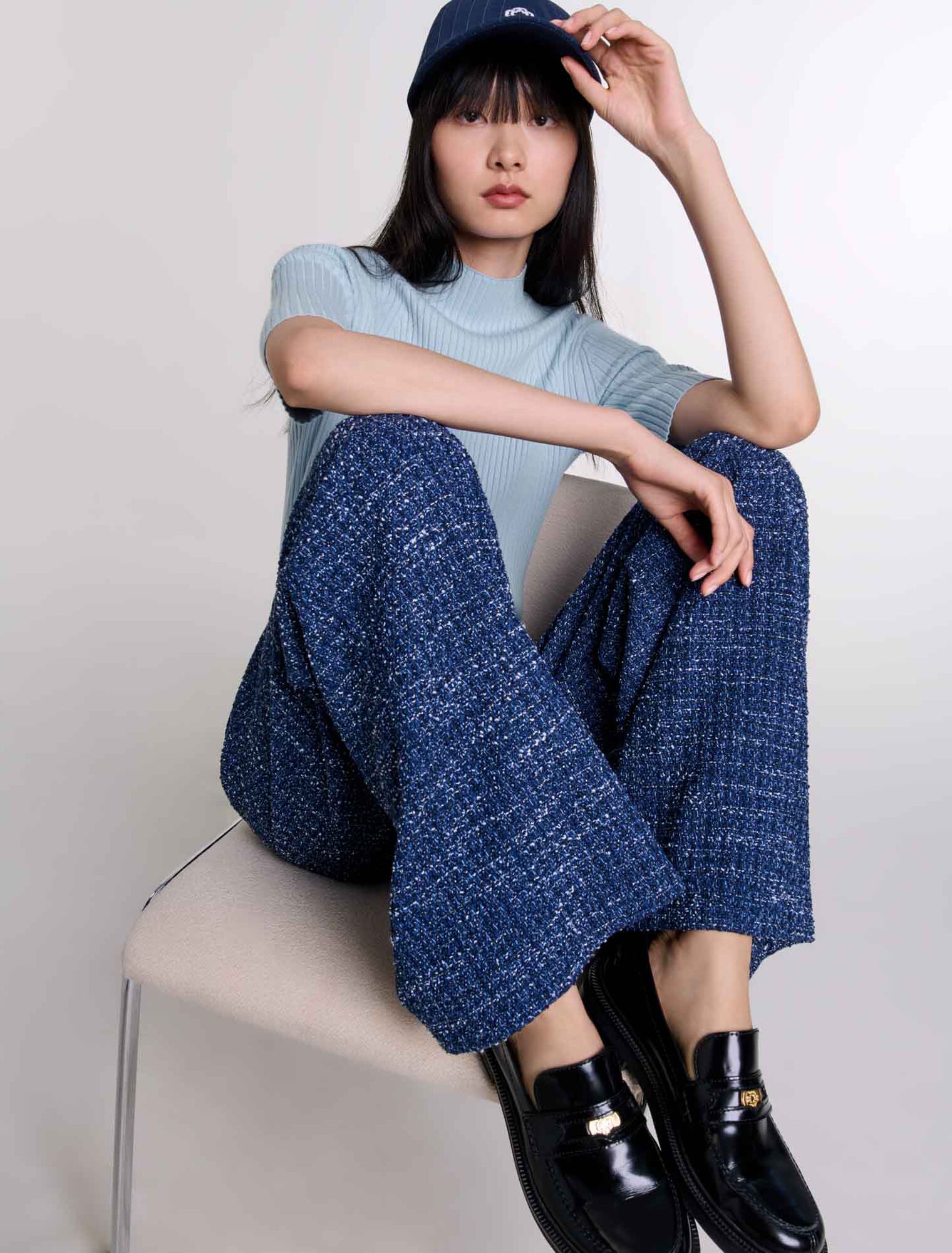 Pantaloni larghi in tweed