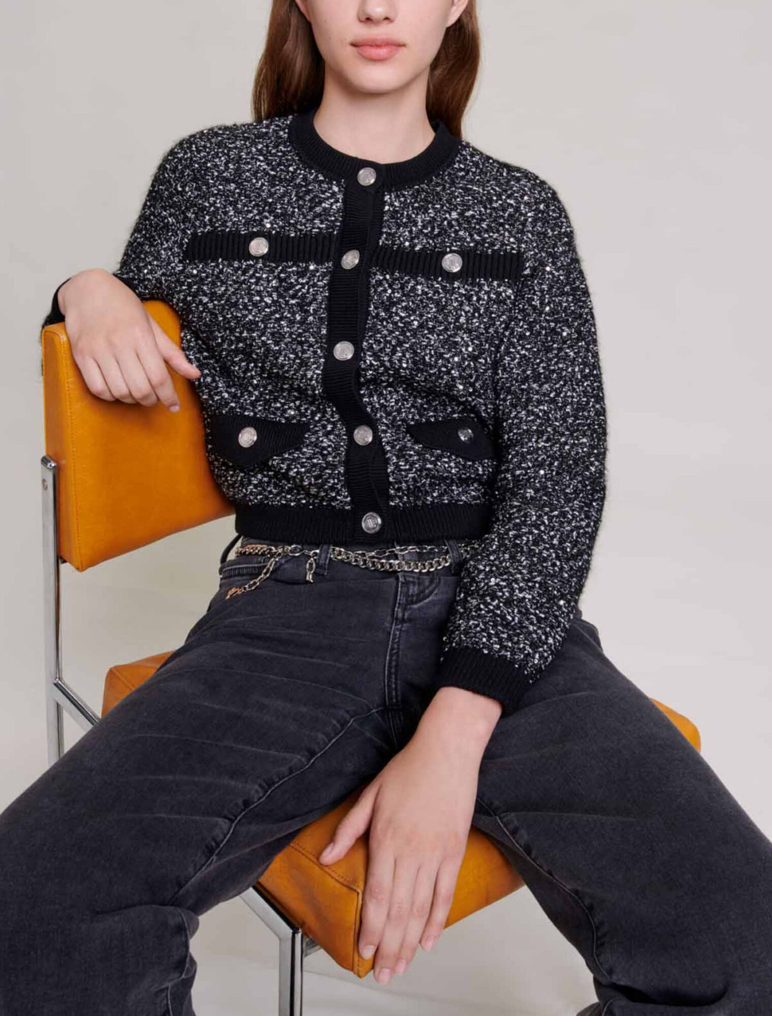 Cardigan corto effetto tweed