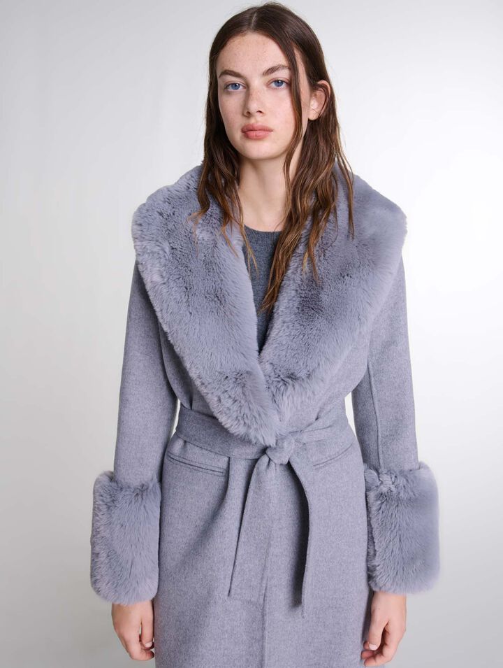 Cappotto lungo collo ecopelliccia
