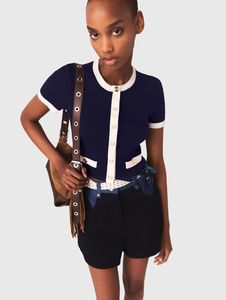 Cardigan corto dettagli a contrasto