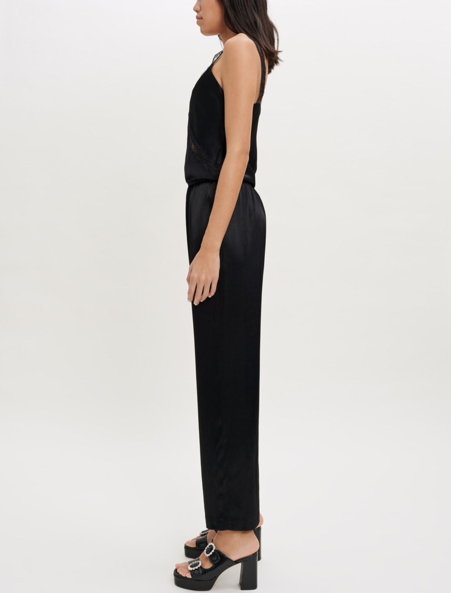 Tuta-pantaloni con spalline in raso