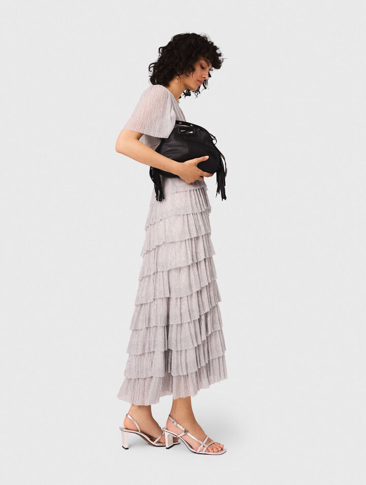 Abito midi con volant metallizzato