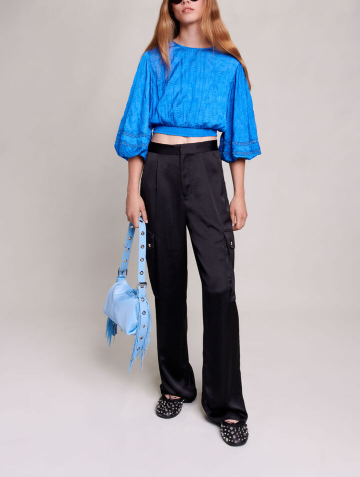 Pantaloni cargo satinati
