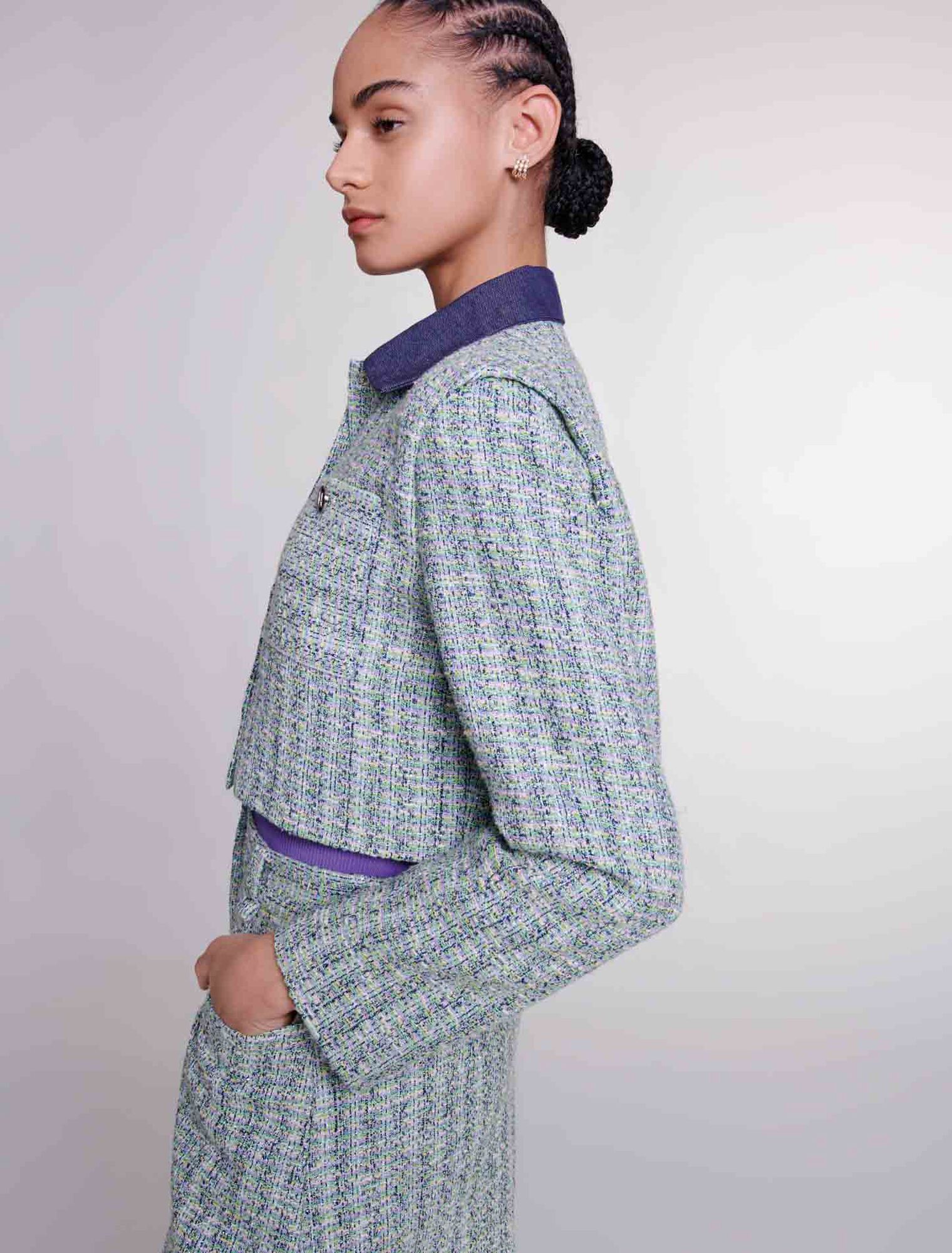 Giacca corta in tweed a contrasto