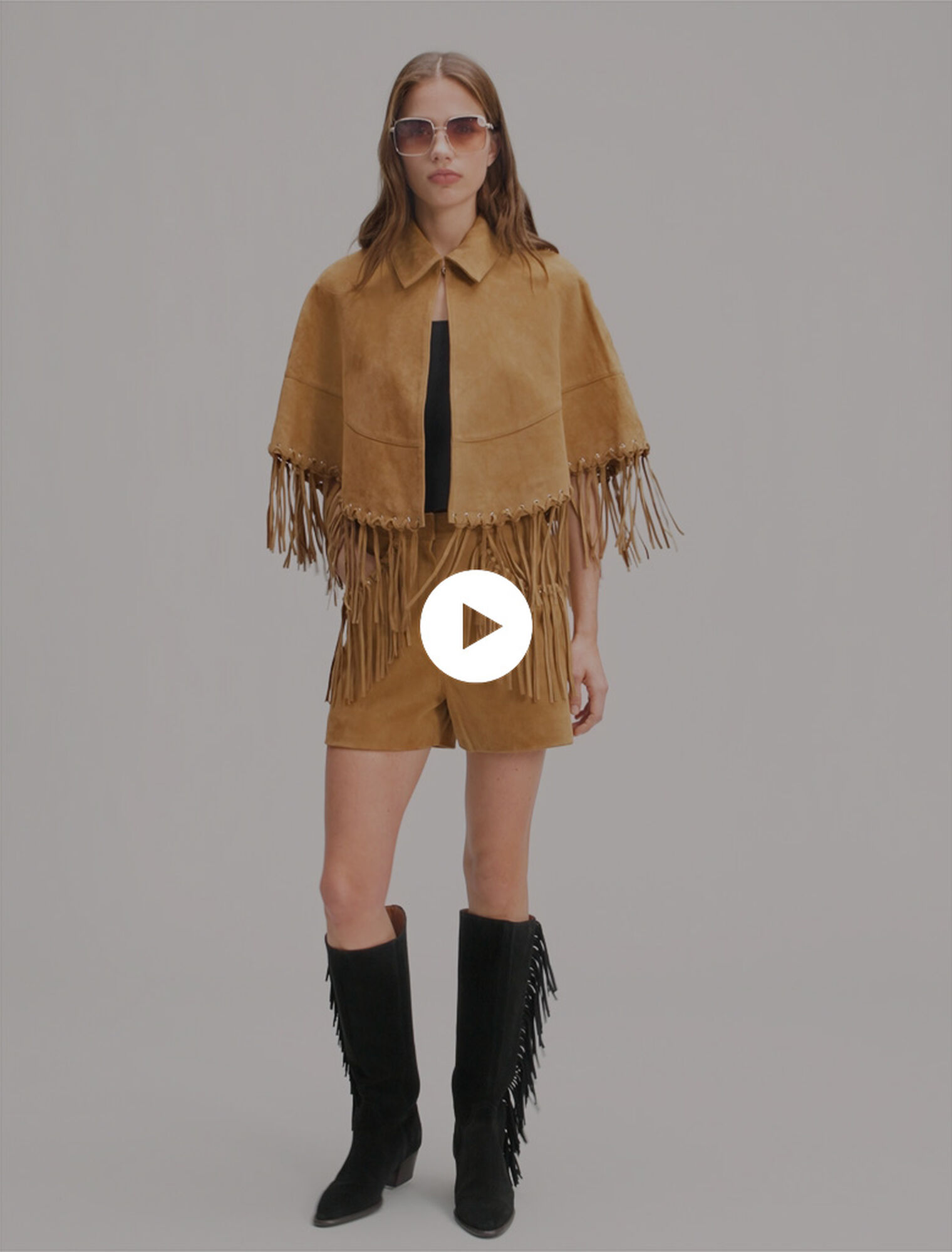 Cappotto corto con frange in nabuk
