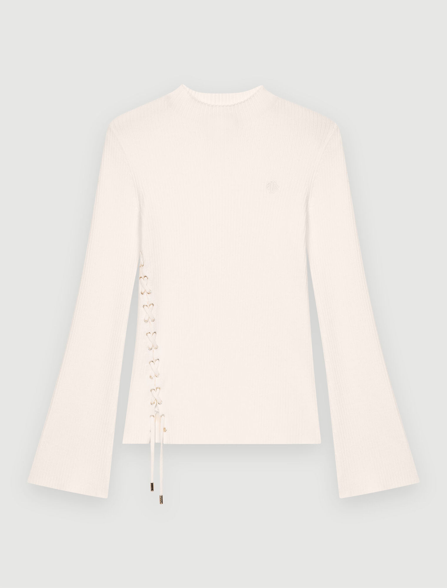 Pullover a costine con occhielli dorati