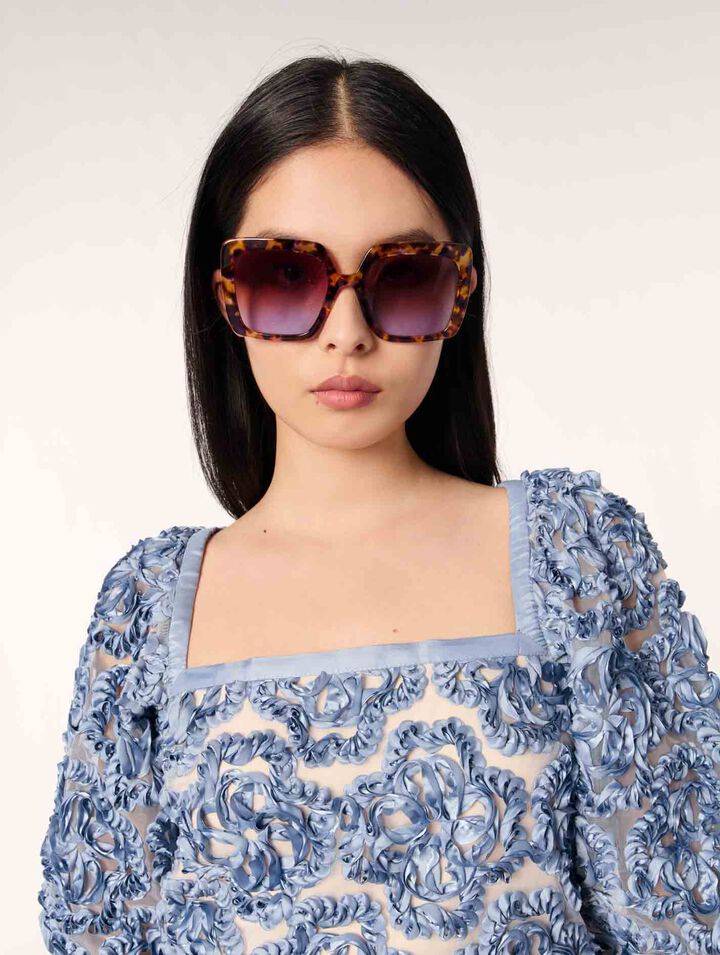 Top in organza con motivo floreale
