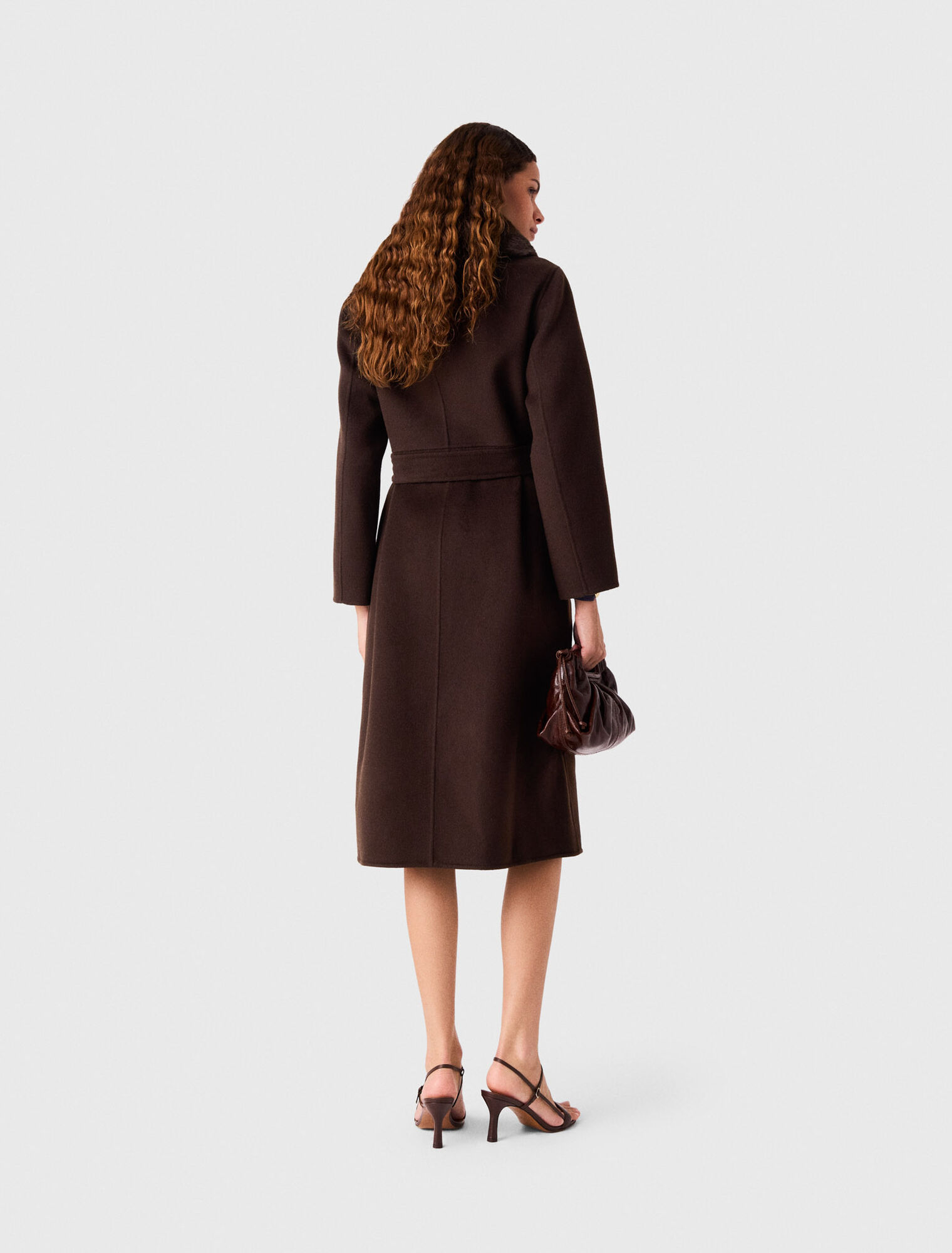 Cappotto lungo collo ecopelliccia