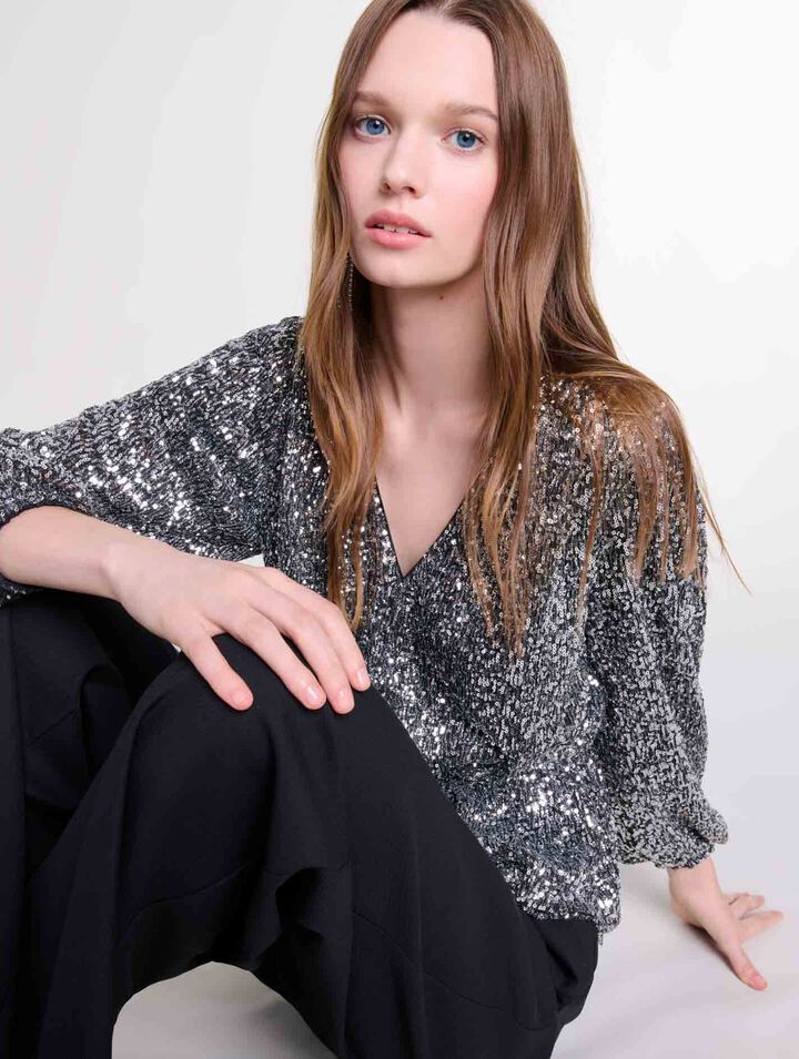 Top a punto smock con lustrini