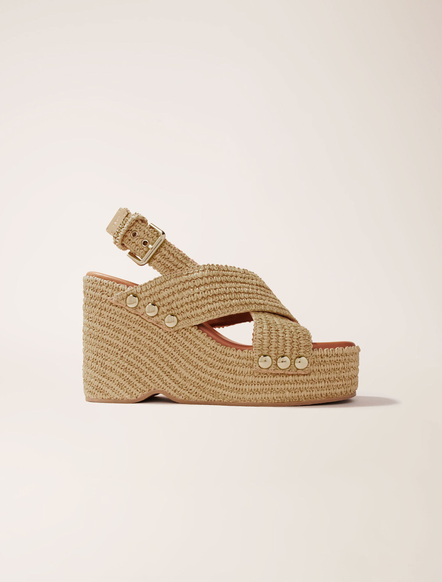 Sandali con zeppa in simil rafia
