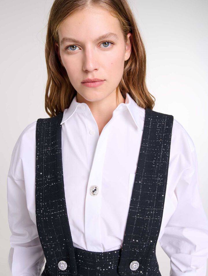 Pantaloni larghi bretelle in tweed