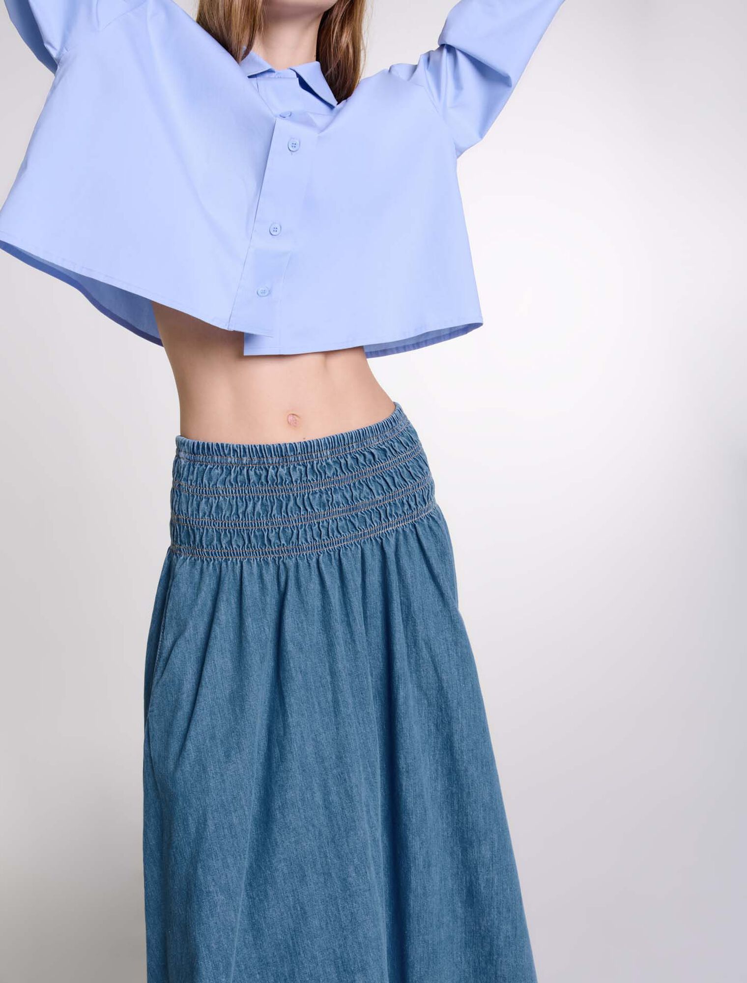 Gonna in denim e punto smock